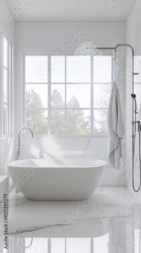 A clean white marble bathroom bubbles everywhere