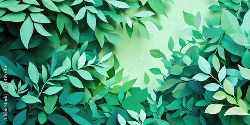 Close-up view of lush green trees and branches, perfect for use as a nature-themed background or wallpaper Sample text included