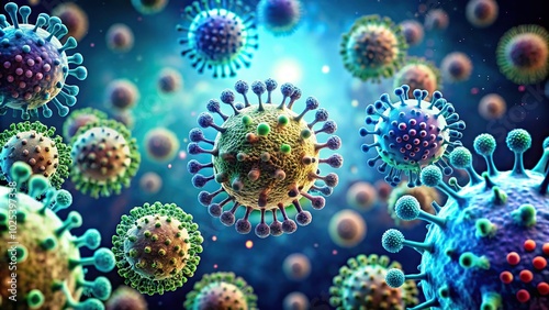 Close up view of viruses and bacteria through electron microscope