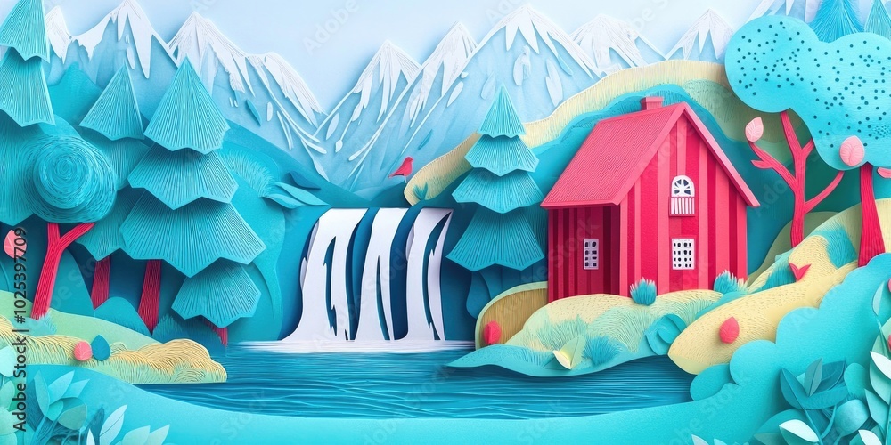The main waterfall along the Akerselva River is located near a charming red cottage close to the Beier bridge, Waterfall near charming cottage by bridge The main waterfall along the Akerselva River is located near a charming red cottage close to the Beier bridge, Waterfall near charming cottage by bridge