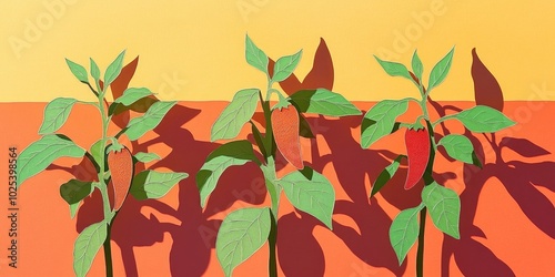 Wallpaper Mural Curly chili plants, five days post-transplant, show sun damage with brown stems due to intense heat exposure Torontodigital.ca