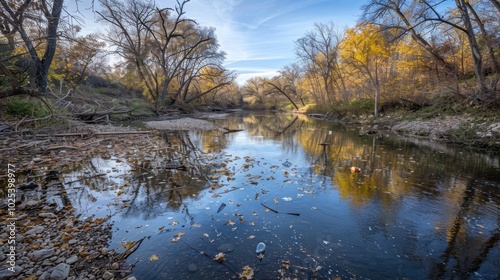 Tranquil River Surrounded by Autumn Foliage