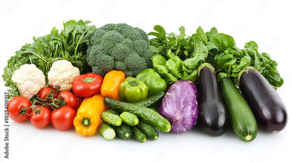 Freshly harvested vegetables on a clean white background Freshly harvested vegetables on a clean white background