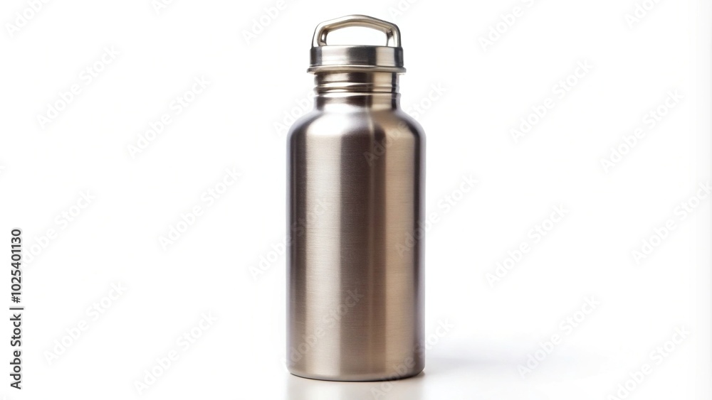 Close-Up Contemporary Metal Stainless Steel Water Bottle Isolated with clipping path Close-Up Contemporary Metal Stainless Steel Water Bottle Isolated with clipping path