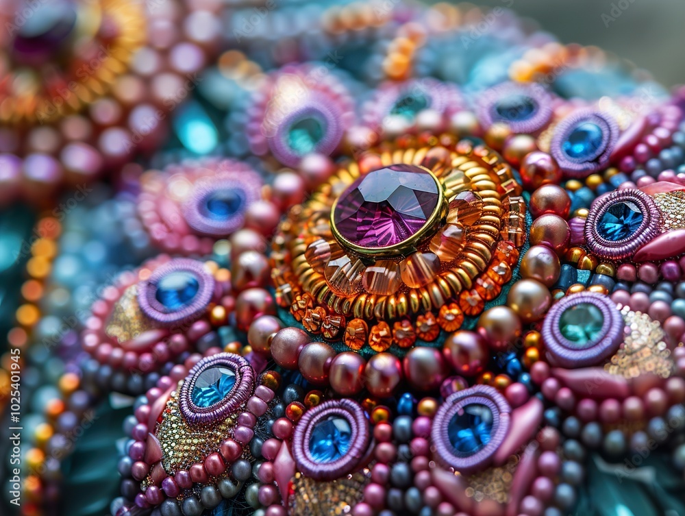 Close Up of Beaded Jewelry with Gemstones - Colorful Handmade Craft Close Up of Beaded Jewelry with Gemstones - Colorful Handmade Craft