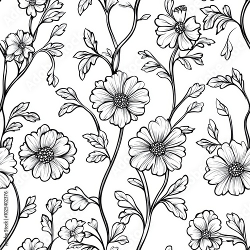 Elegant Floral Seamless Pattern in Minimalist Style