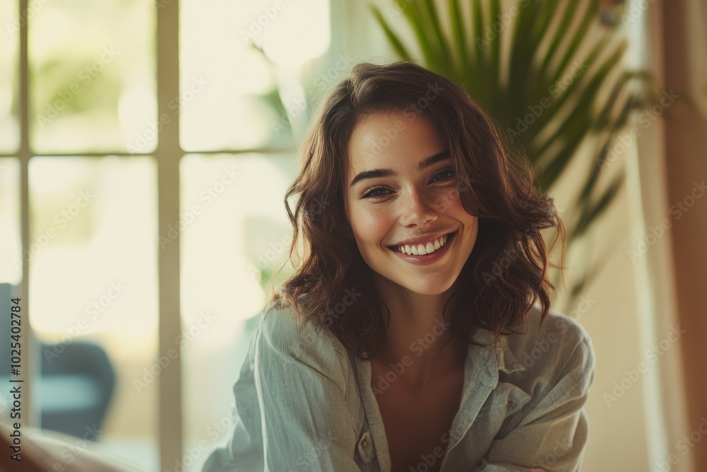 Charming Woman with Gentle Smile Sitting Gracefully Charming Woman with Gentle Smile Sitting Gracefully