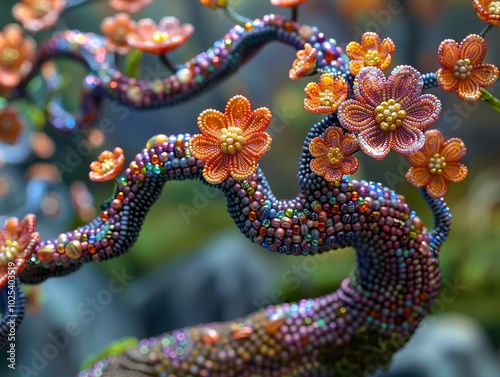 Beaded Floral Tree Sculpture: A Masterpiece of Craftsmanship photo