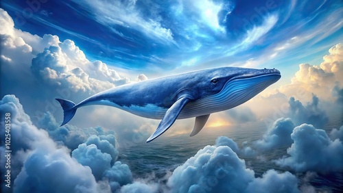 Wallpaper Mural Close-up giant blue whale flying through the blue sky surrounded by clouds Torontodigital.ca