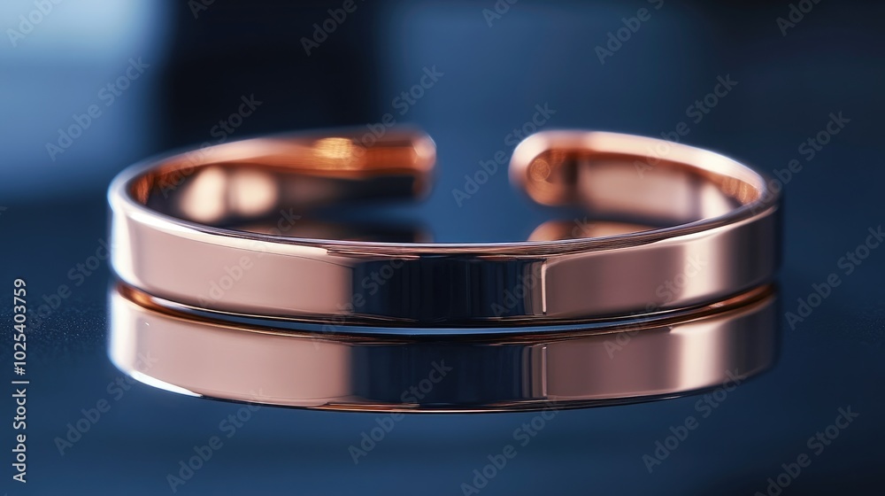 Elegant Rose Gold Bangle on Reflective Surface Elegant Rose Gold Bangle on Reflective Surface