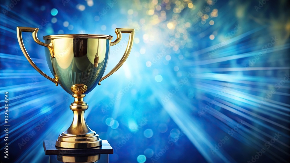 Close-Up Gold trophy cup on blue abstract background Close-Up Gold trophy cup on blue abstract background