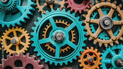 Interlocking Colorful Cogwheels with Black Background