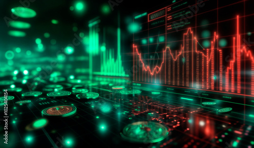  Advanced data center with glowing screens displaying data and graphs, high-tech digital environment