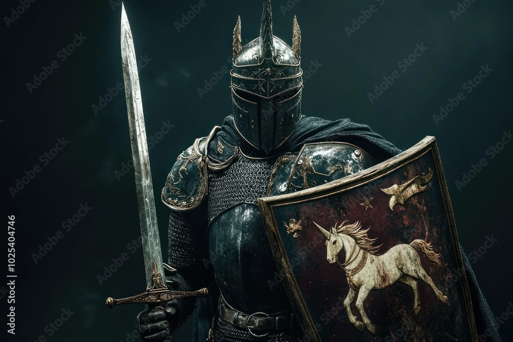 Valorous Knight in Armor with Sword and Shield Valorous Knight in Armor with Sword and Shield