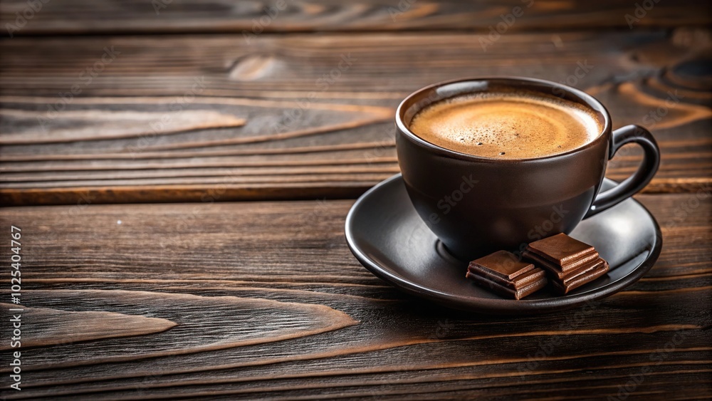 Close-up hot beverage in cup on wooden plank Close-up hot beverage in cup on wooden plank