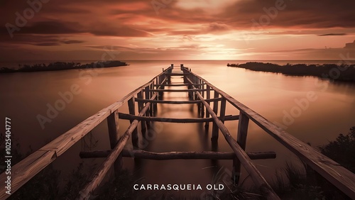 Carrasqueira old wooden pier at sunset, Soain photo