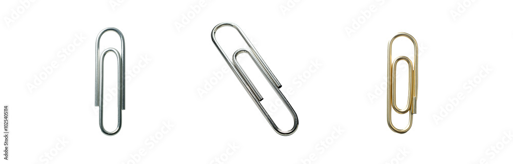 Three paper clips isolated on a white background. Three paper clips isolated on a white background.