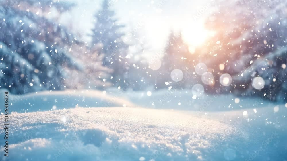 snowfall with views of pine trees that are pleasing to the eye loop animation