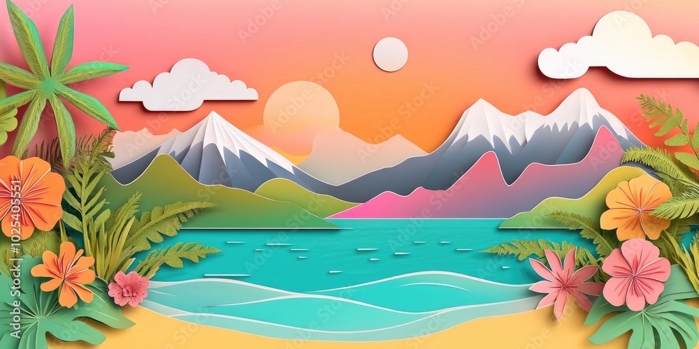 Mountains and the Indian Ocean in a tropical setting, Tropical Mountains and Ocean Landscape Mountains and the Indian Ocean in a tropical setting, Tropical Mountains and Ocean Landscape