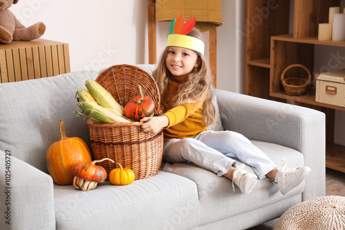 Cute little girl with pumpk...