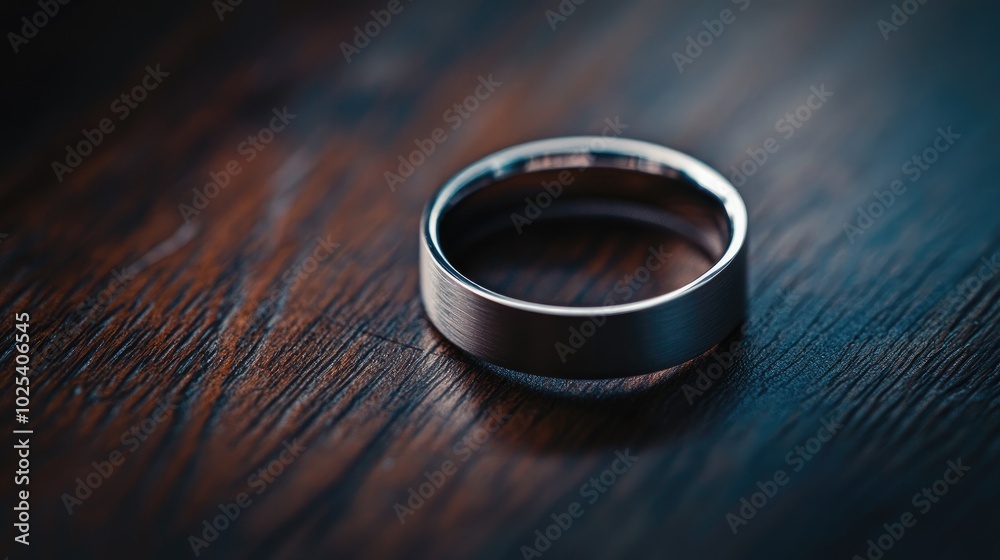 Elegant Silver Ring on Wooden Surface Elegant Silver Ring on Wooden Surface