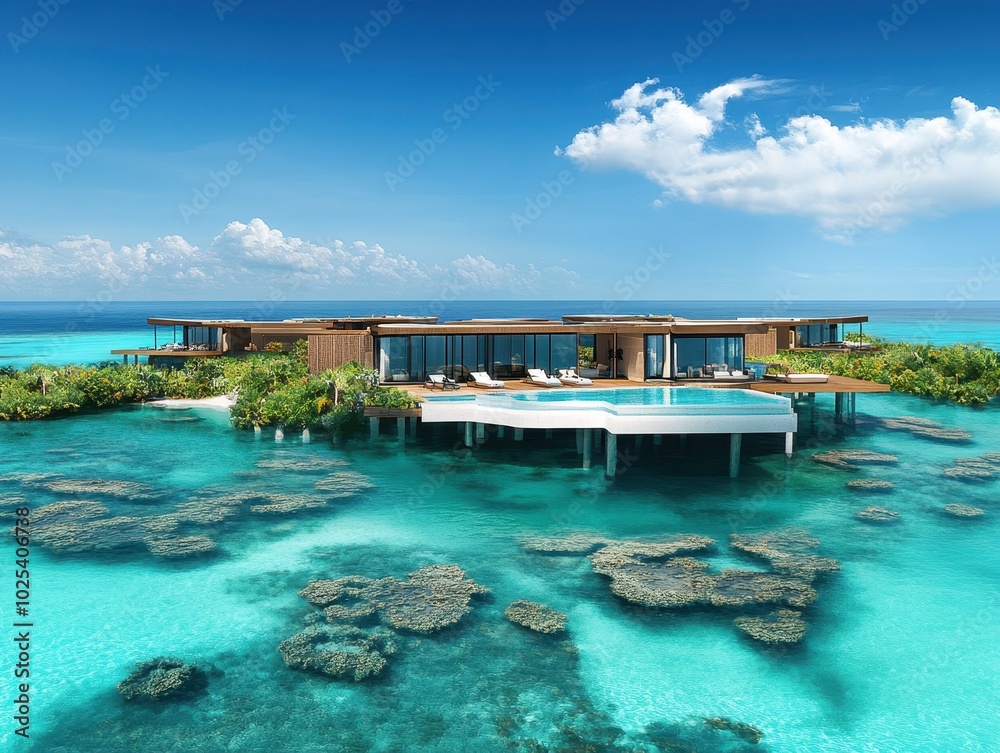Obraz premium Modern Overwater Villa with Infinity Pool on Tropical Island