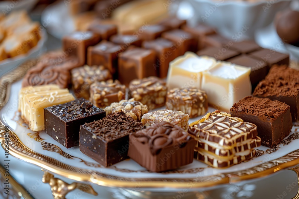 Assortment of Delicious Chocolate Squares on a Plate Assortment of Delicious Chocolate Squares on a Plate