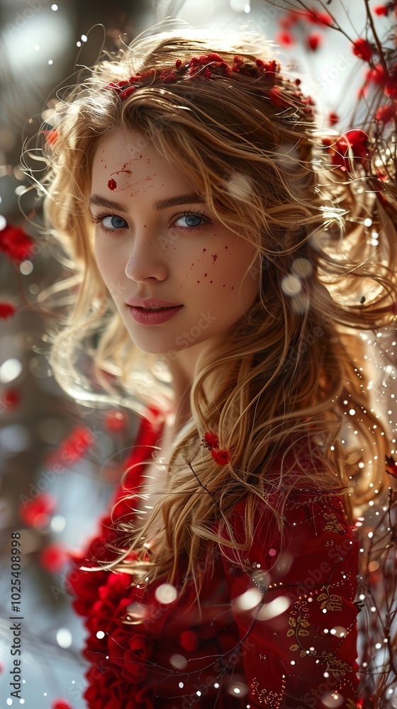 Enchanted Forest Portrait: A Blonde Woman in a Red Dress Enchanted Forest Portrait: A Blonde Woman in a Red Dress