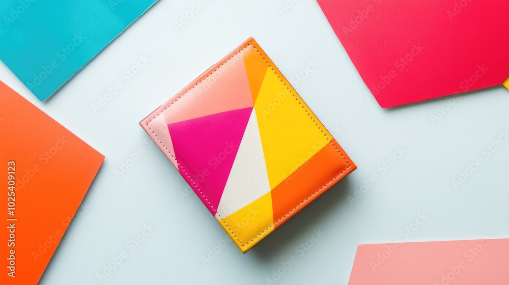Colorful Geometric Wallet on Vibrant Background Colorful Geometric Wallet on Vibrant Background