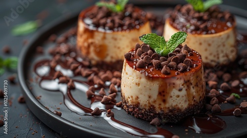 Delicious Chocolate Chip Desserts with Mint Garnish