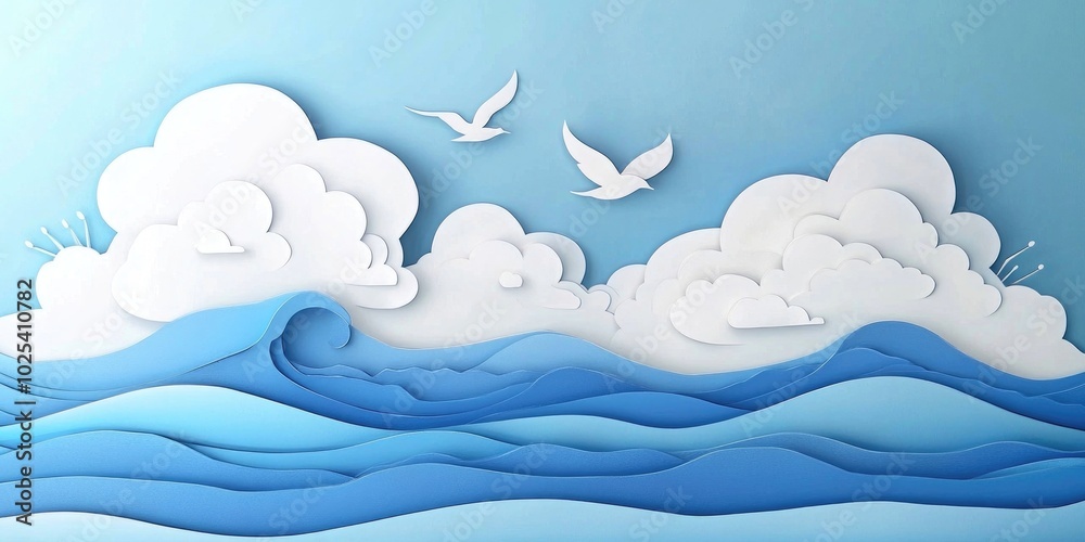 Cloudy day over the sea, Cloudy sky above the ocean