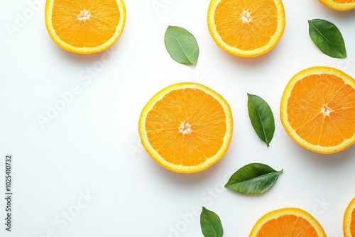 Fresh Vibrant Orange Slices with Green Leaves