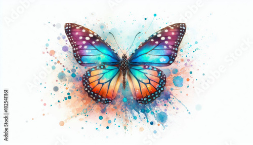 Watercolor insect butterfly on white background
