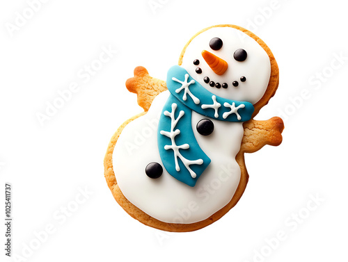 Delicious snowman-shaped cookie, Transparent background. photo