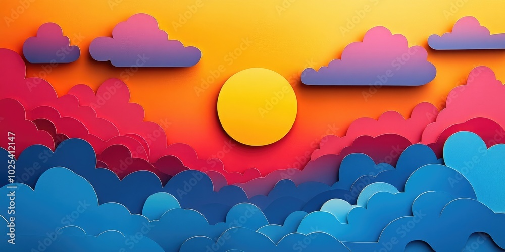 Dramatic sunset backdrop with vibrant clouds, Vivid clouds create a dramatic sunset backdrop