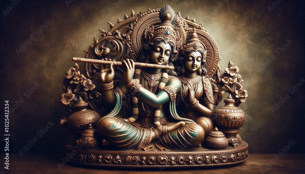 Fototapeta premium Hindu Lord Krishna Statue Playing flute 