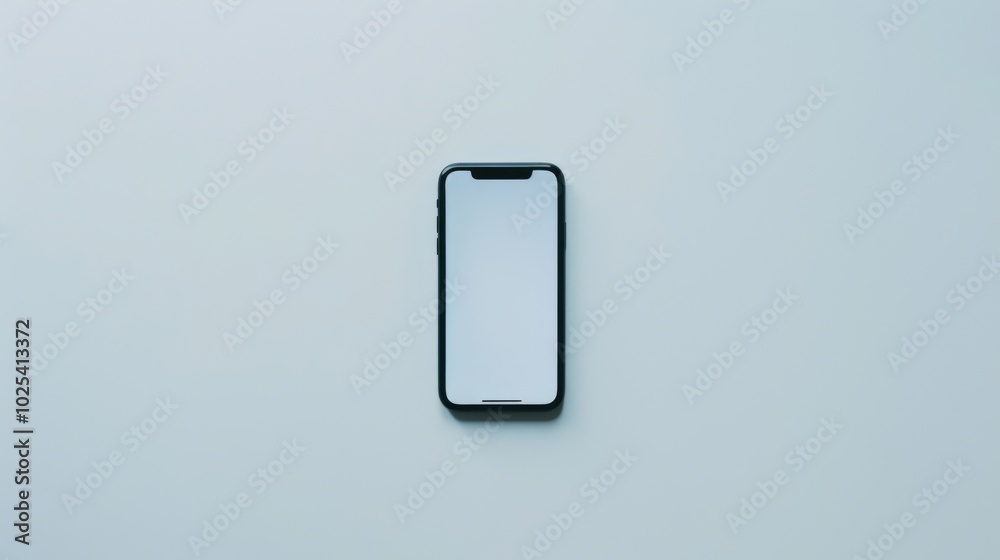 A Black Smartphone with a White Blank Screen on a Light Blue Background A Black Smartphone with a White Blank Screen on a Light Blue Background