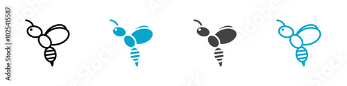 honey bee icon Sign set in black and white