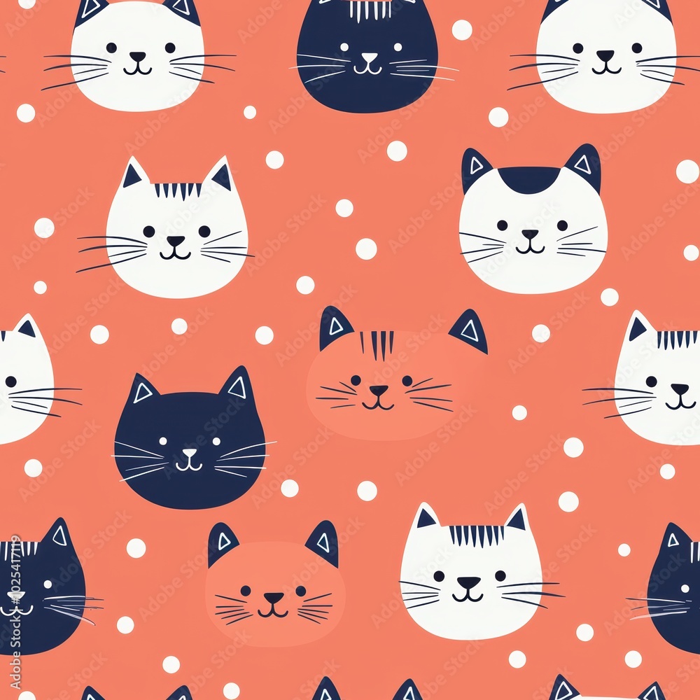 Playful Cartoon Cat Faces Seamless Pattern Design Playful Cartoon Cat Faces Seamless Pattern Design