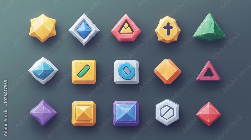 Collection of 18 Colorful Geometric Shapes with Varying Textures Collection of 18 Colorful Geometric Shapes with Varying Textures