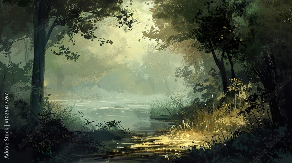 Enchanted Forest Path: A Serene Landscape Painting Enchanted Forest Path: A Serene Landscape Painting