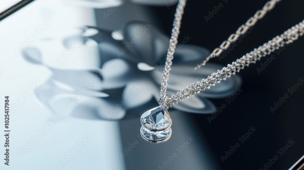 Fototapeta premium Elegant Silver Necklace with Crystal Pendant