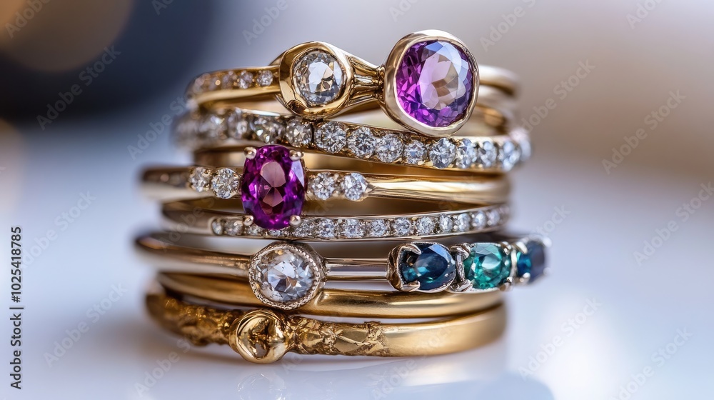 Elegant Rings Showcase with Colorful Gemstones Elegant Rings Showcase with Colorful Gemstones