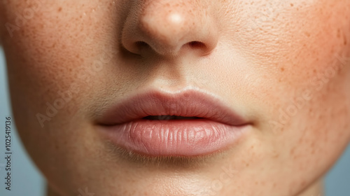 Close-up of a person's lips, highlighting natural beauty and skin texture against a blurred background.