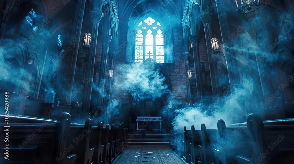 Mystical Church Interior with Fog and Light Mystical Church Interior with Fog and Light
