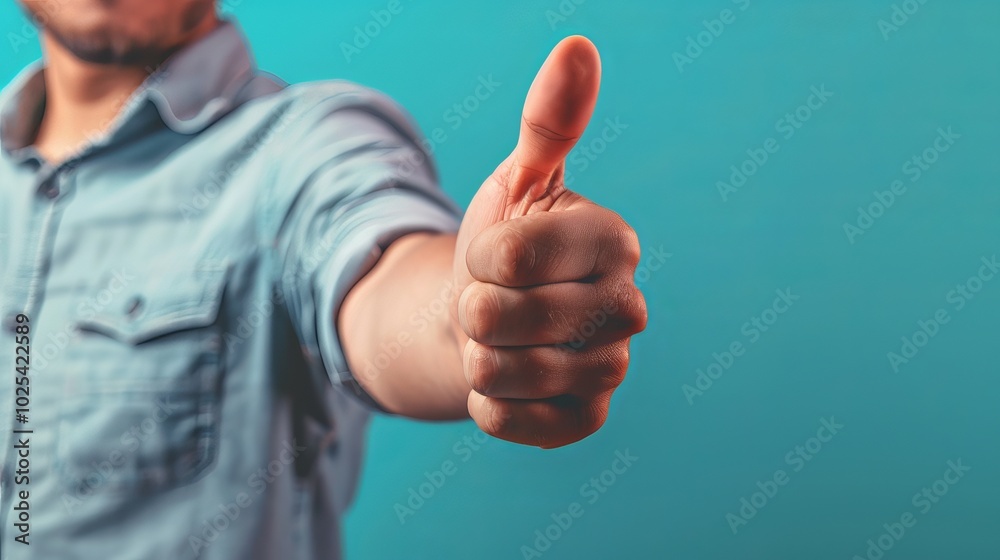 Positive man flashing a thumbs-up gesture, embodying a spirit of encouragement and optimism, set against a clean solid color background for a modern aesthetic Positive man flashing a thumbs-up gesture, embodying a spirit of encouragement and optimism, set against a clean solid color background for a modern aesthetic