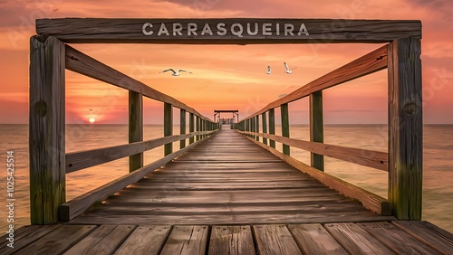 Carrasqueira old wooden pier at sunset, Soain photo