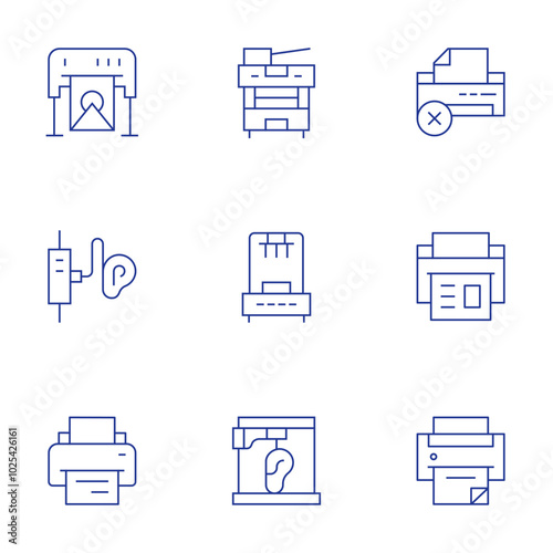 Printer icons set. Thin Line style, editable stroke. remove, printingmachine, printer, multifunctionprinter