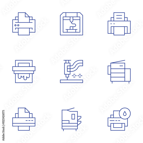 Printer icons set. Thin Line style, editable stroke. troubleshooting printer connectivity, printer icons for apps