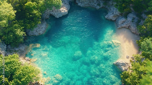 Serene coastal lagoon with clear turquoise waters.